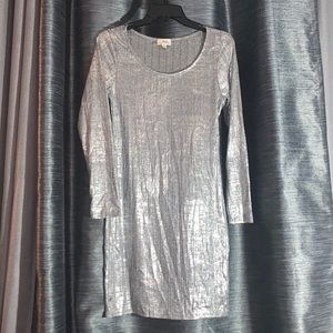 Fig & Olive metallic silver long sleeve dress